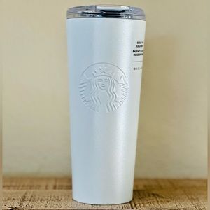 NWT Starbucks Tumbler Iridescent White Pearl Glimmer Stainless Steel Cup